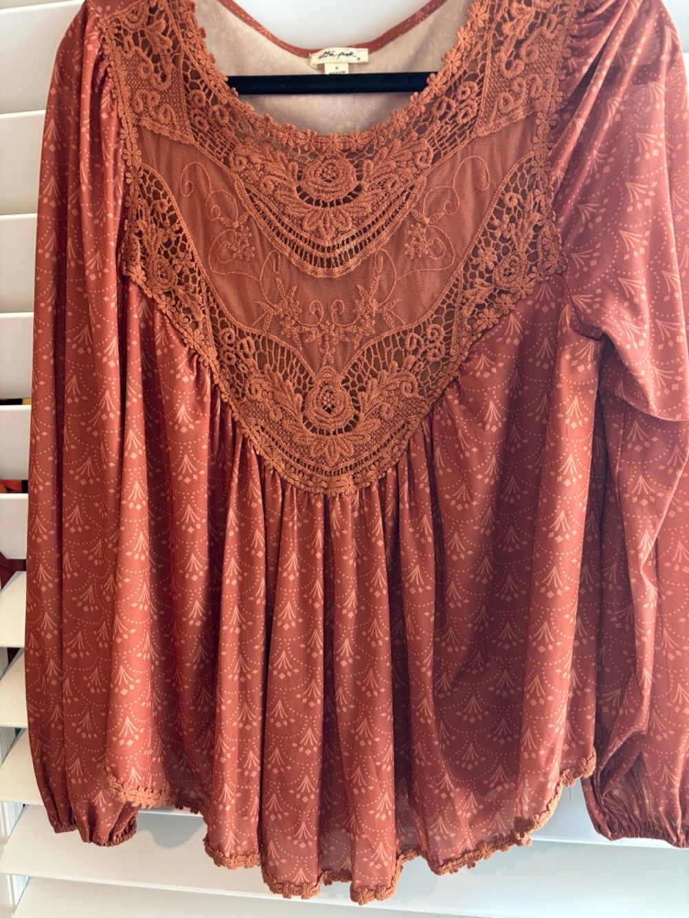 Orange Lace Yoke Boho Bl